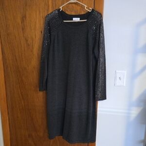 Calvin Klein Dark Gray Dress with Embellished Sleeves